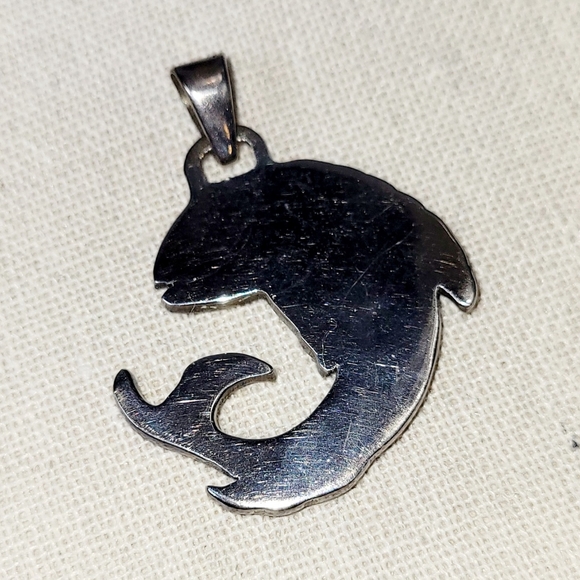 Fish Pendant, Silver with Blue Enamel Inlay, Unusual Design, New - Picture 5 of 5
